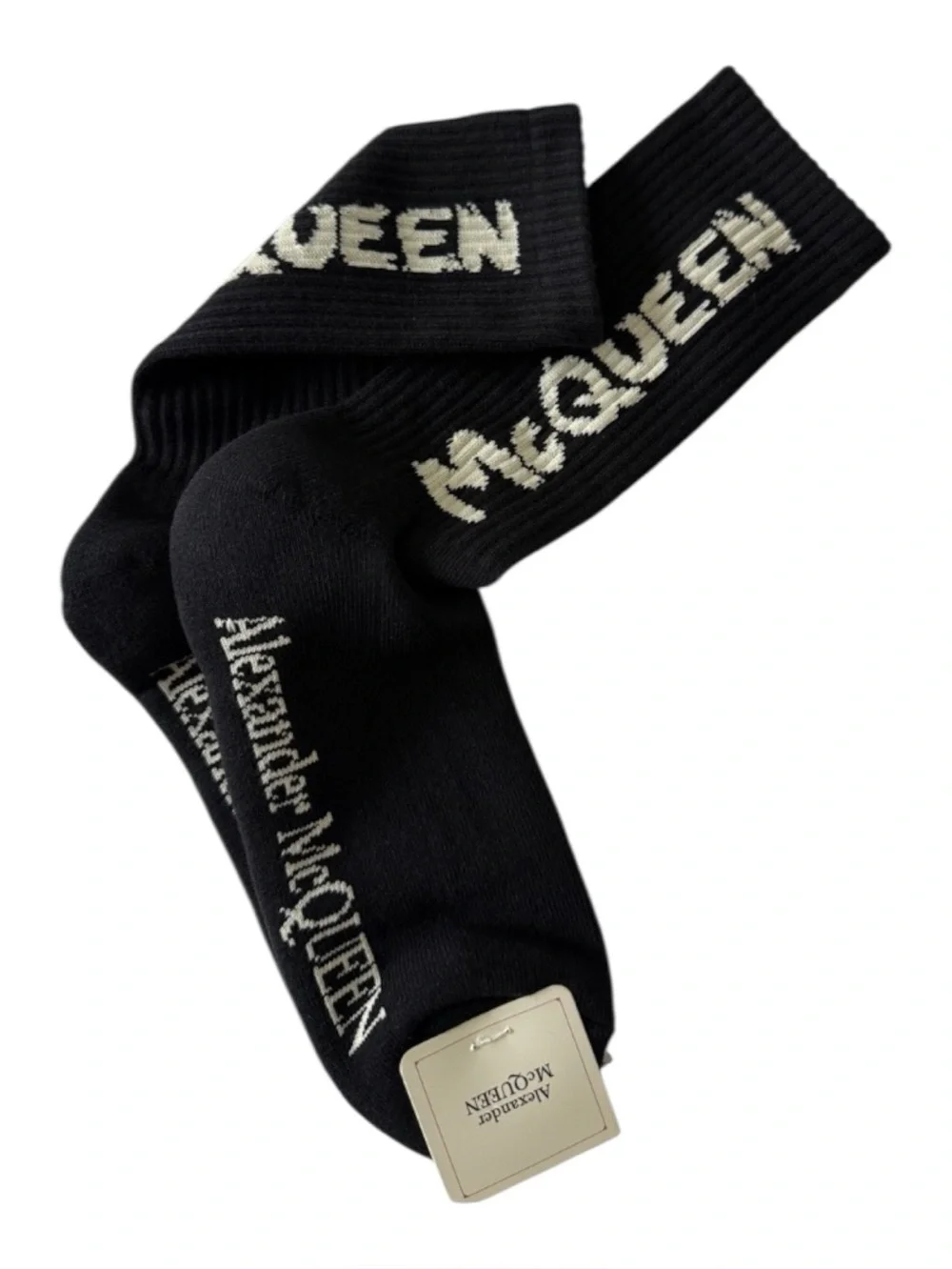 Alexander McQueen NWT Black Crew Socks with White Logo